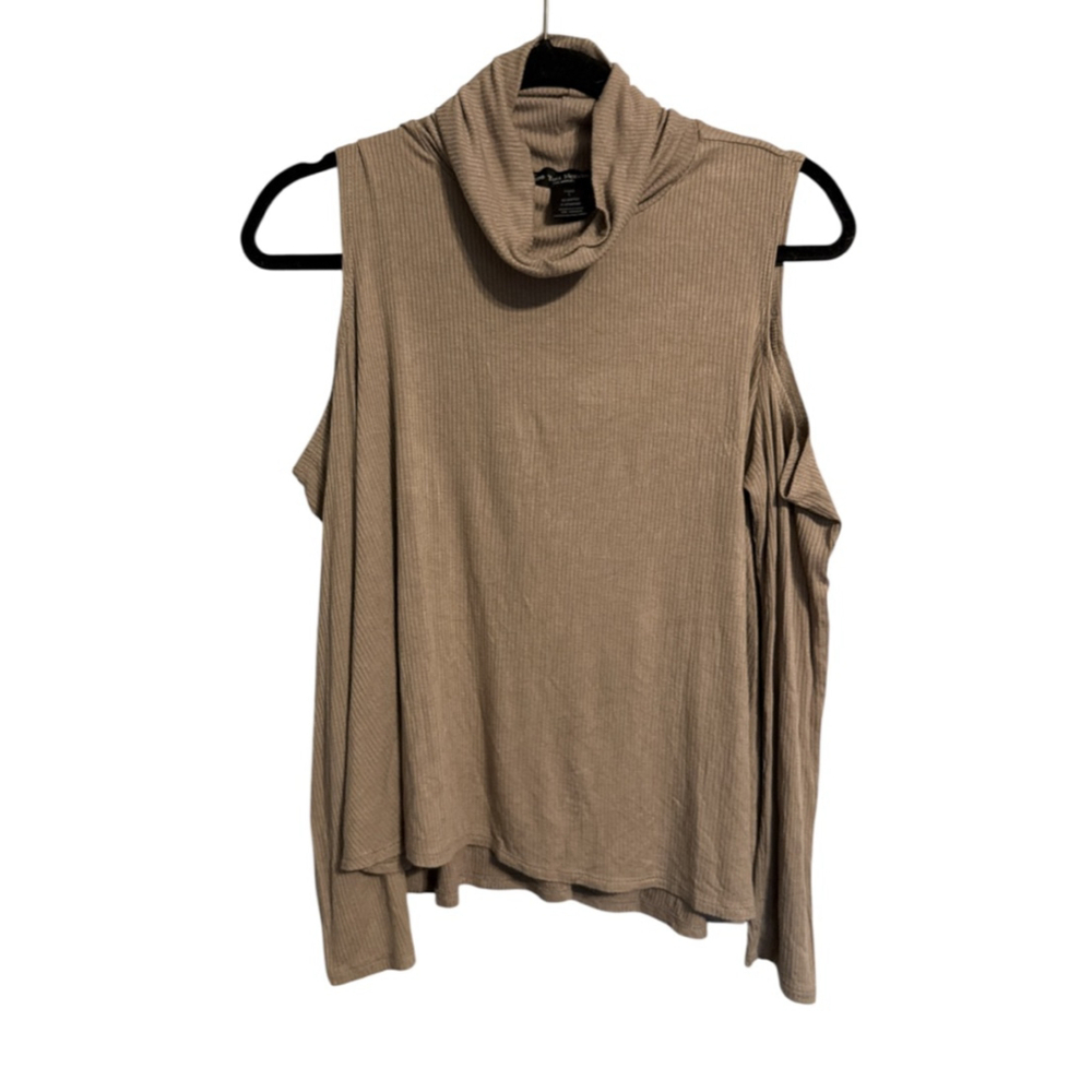 See You Monday Top Size L Tan Open Cold Shoulder Turtleneck